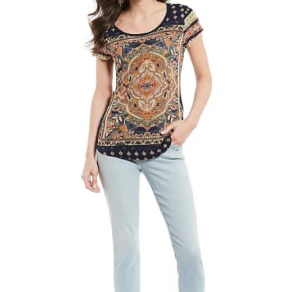 Lucky Brand Persian Carpet Graphic Scoop Neck Short Sleeve Tee Shirt Size XL - Picture 3 of 9